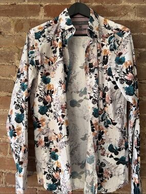 Ted Baker White Floral Button-Down with Teal and Peach Accents
